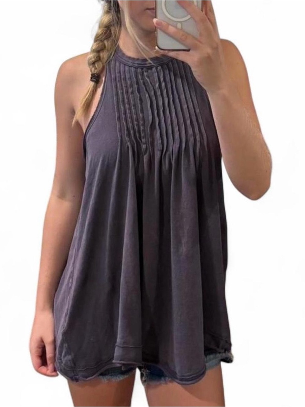 We The Free Pleated Halter Tank Top - Charcoal